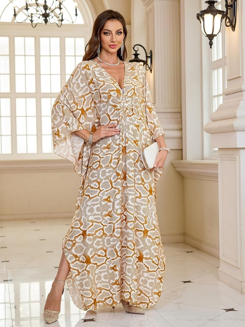 KEYLORTING Women’s Kaftan Beach Cover Up Dress Plus Size Summer Swimsuit Loungewear Maxi Dress - Image 5